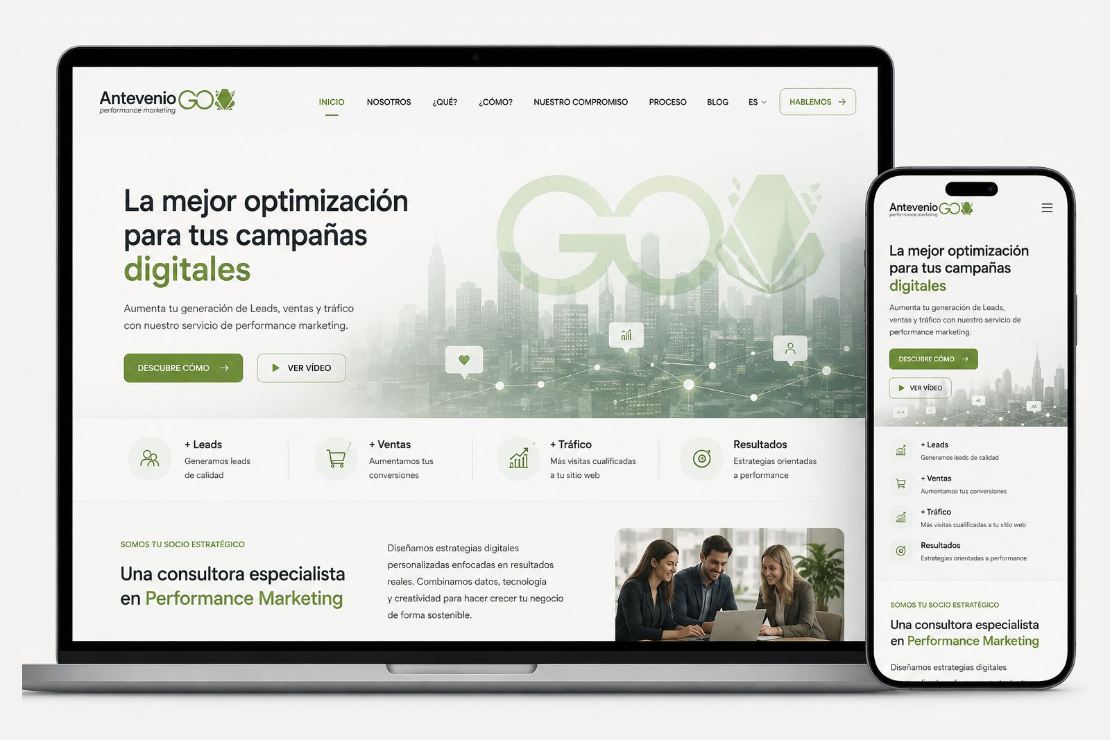 Home del site de Antevenio Go con el mensaje de optimización de campañas